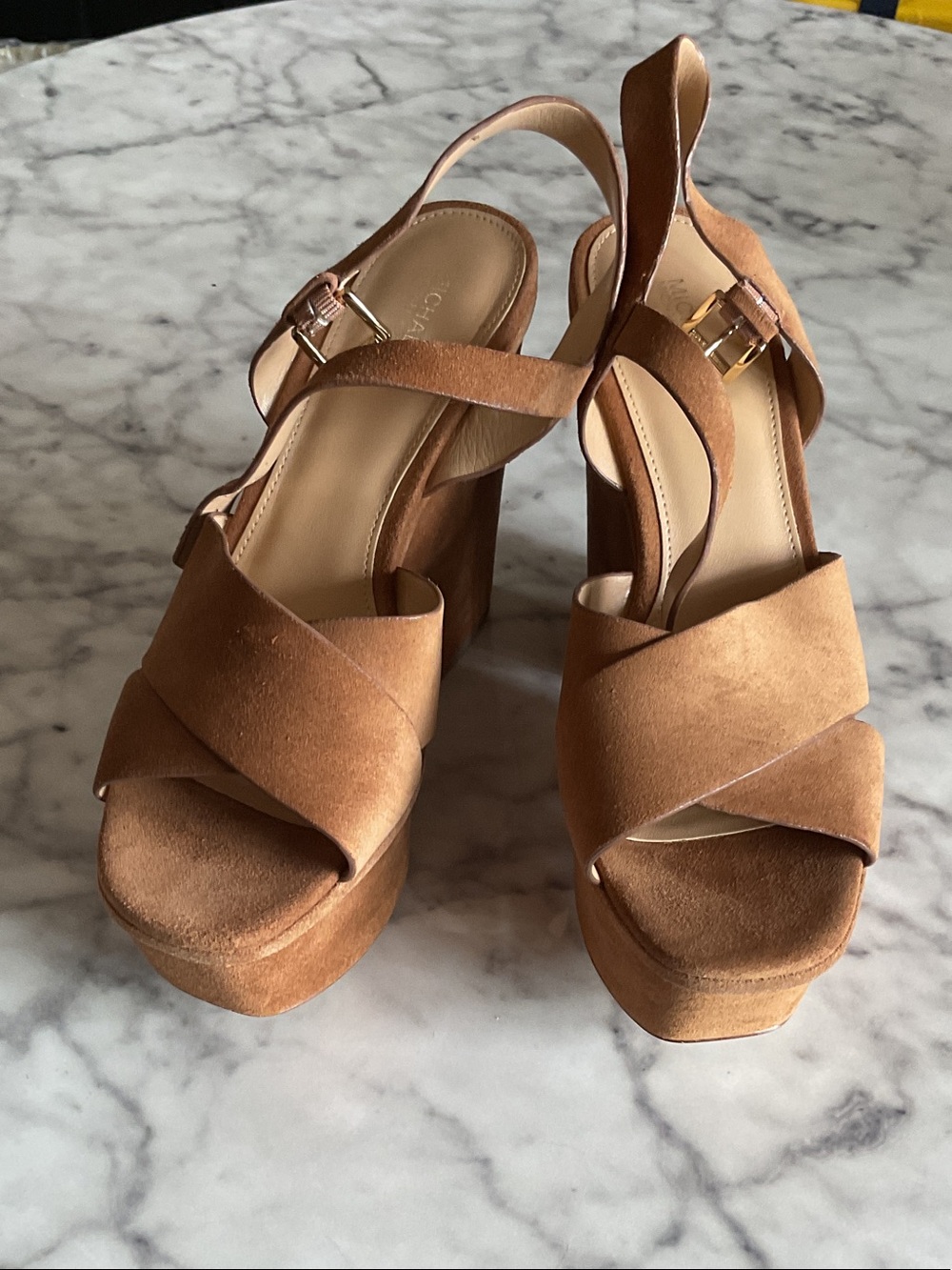 MICHAEL Michael Kors Tan Suede Platform Slingback Sandals